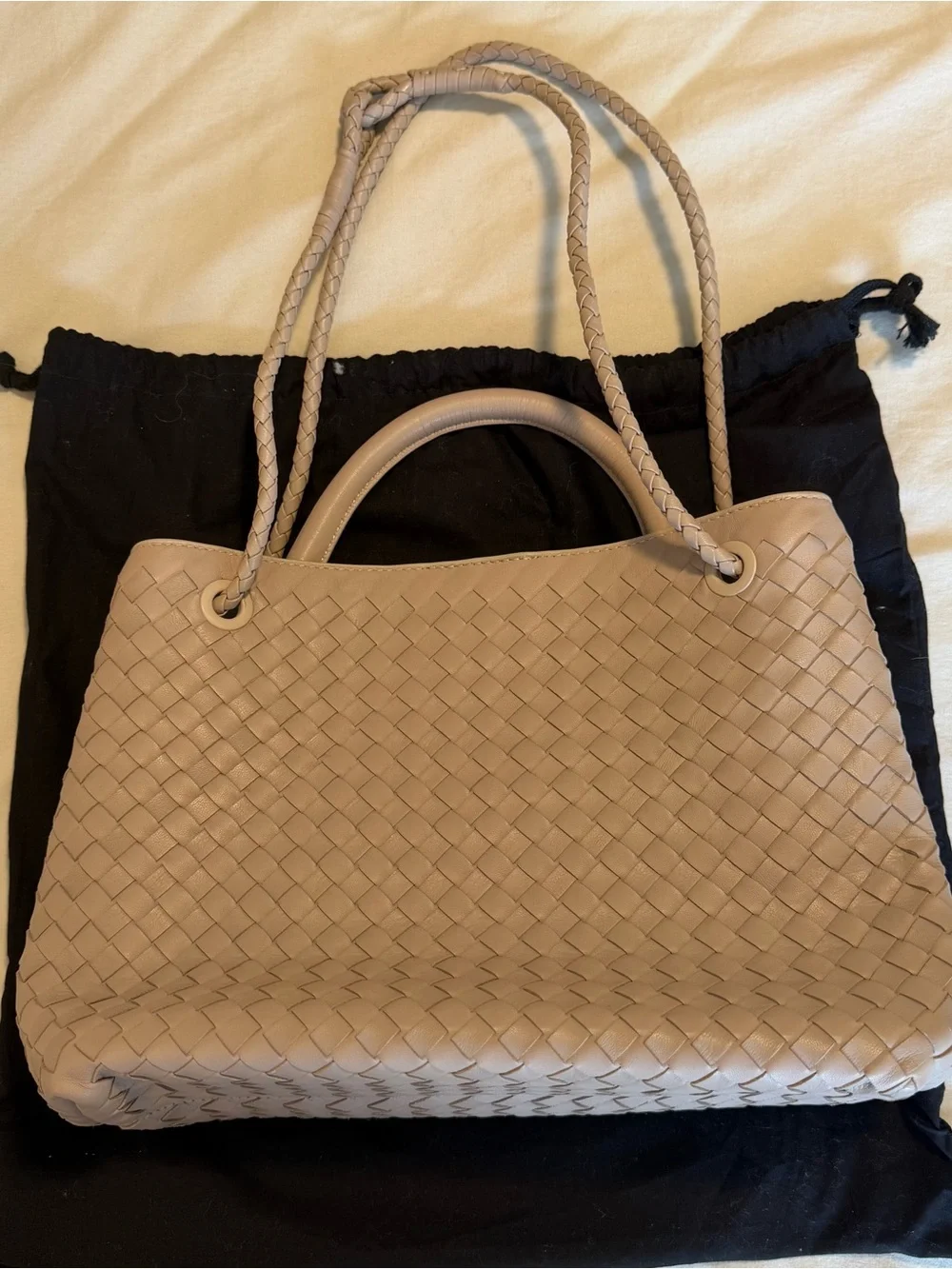 Quince Woven Leather Satchel in Blush Beige